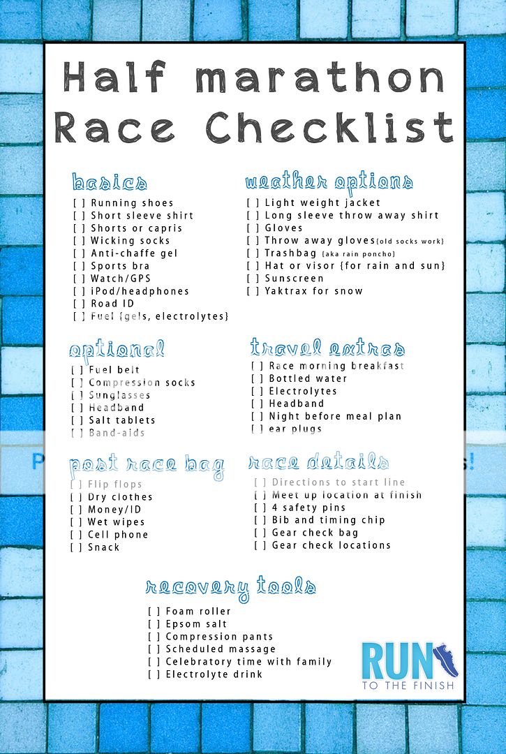 Half Marathon Race Check list Bestfoot link up 7 RunToTheFinish